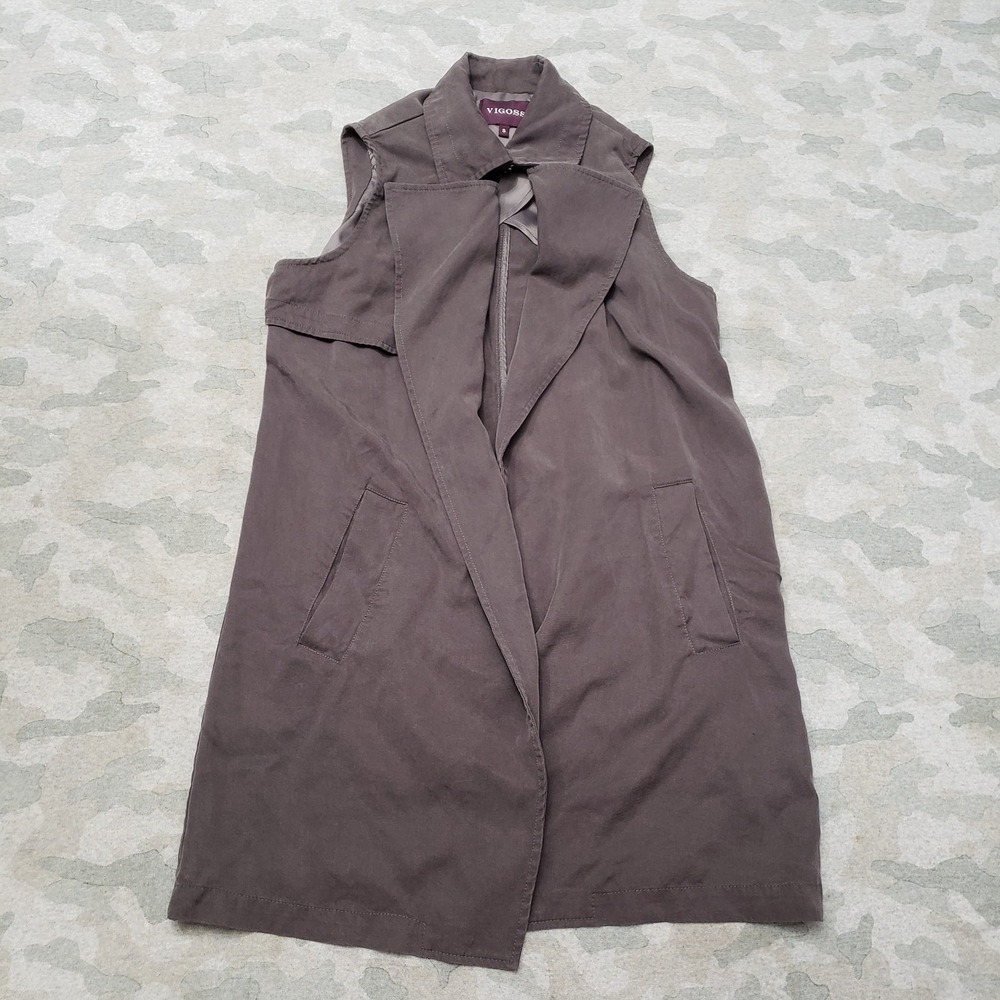 Vigoss Cardigan Womens Small Gray Open Front Pockets Sleeveless